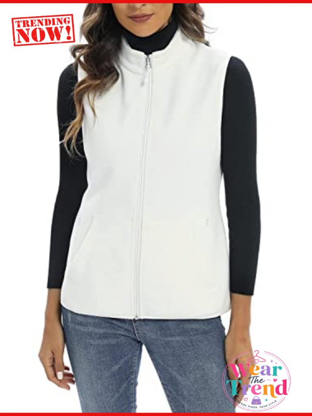 Women's Fleece Vest with 6 Pockets Lightweight Travel Zip Up Stand Collar